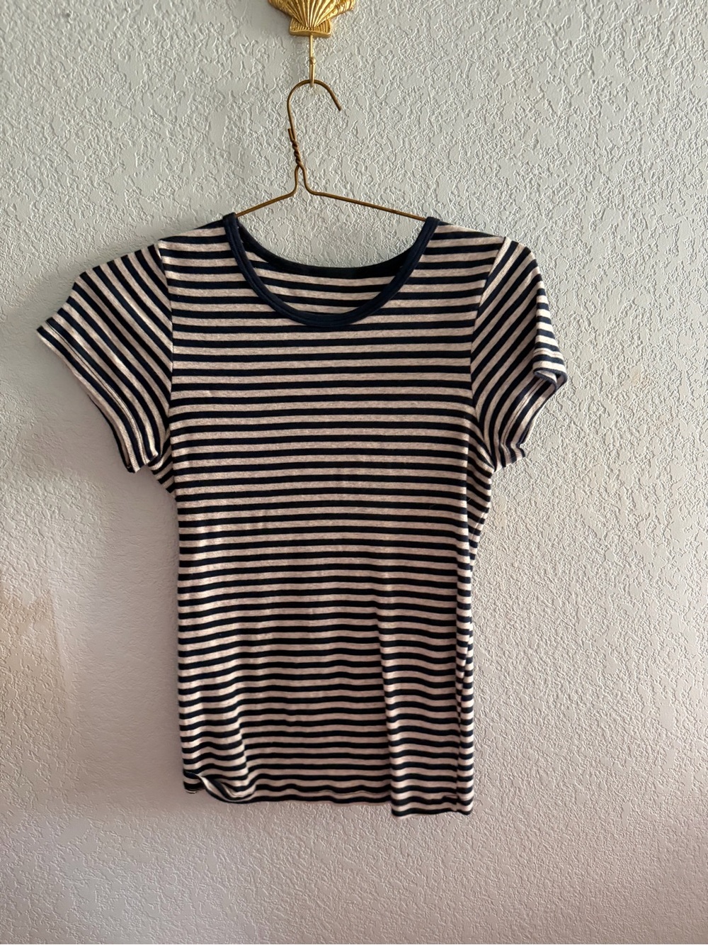 Brandy Melville Navy & Cream Striped Short Sleeve Tee